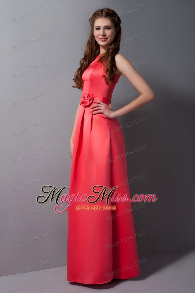 wholesale rust red columnhigh neck floor-length taffeta sash prom dress