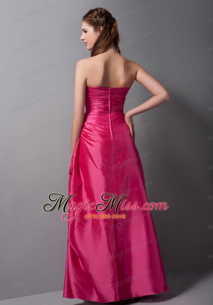wholesale customize coral red column sweetheart hand made flowers bridesmaid dress ankle-length taffeta