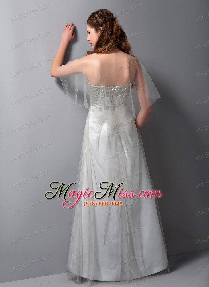 wholesale customize gray a-line strapless beading bridesmaid dress floor-length tulle and taffeta