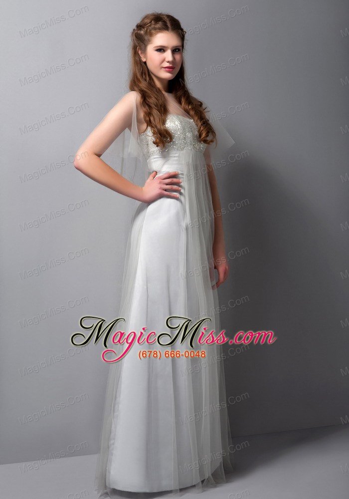 wholesale customize gray a-line strapless beading bridesmaid dress floor-length tulle and taffeta