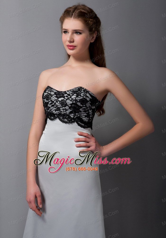 wholesale customize gray a-line strapless lace bridesmaid dress floor-length satin
