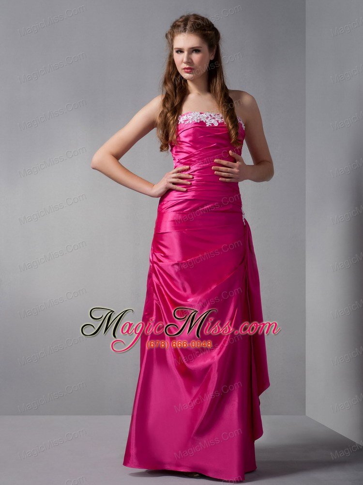 wholesale gorgeous hot pink column strapless appliques bridesmaid dress mini-length taffeta