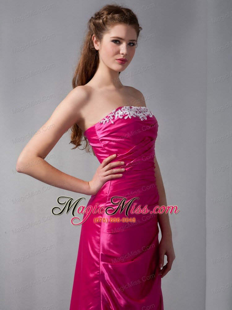 wholesale gorgeous hot pink column strapless appliques bridesmaid dress mini-length taffeta
