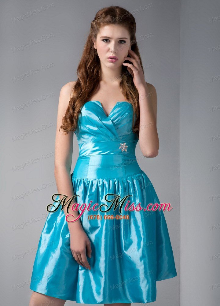 wholesale teal a-line v-neck mini-length elastic woven satin beading prom dress