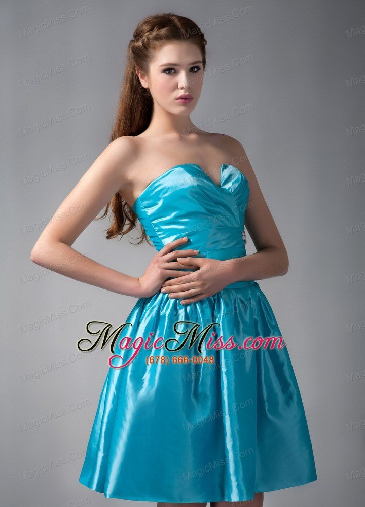 wholesale teal a-line v-neck mini-length elastic woven satin beading prom dress
