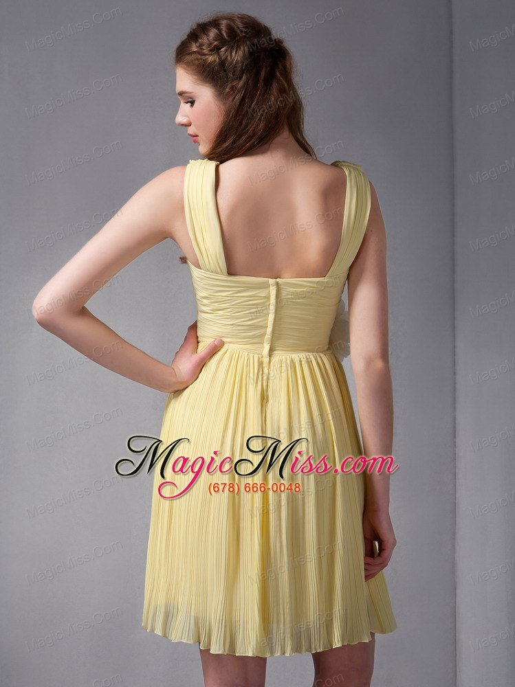 wholesale yellow empire straps mini-length organza hand made flower prom dress