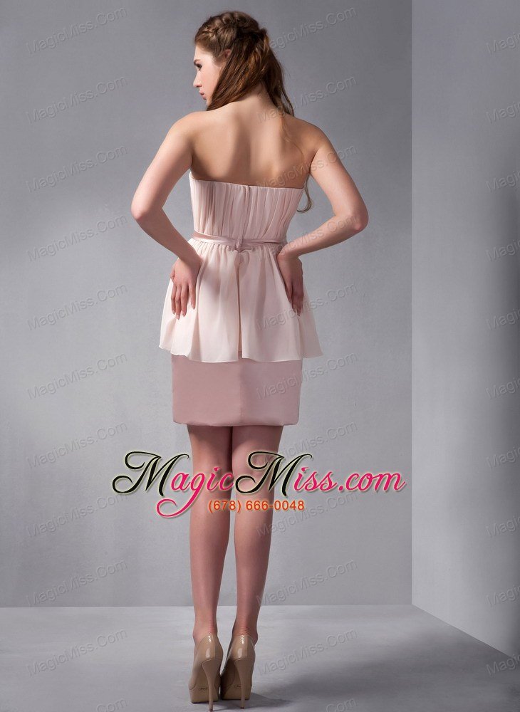 wholesale pink column sweetheart mini-length chiffon and taffeta ruch prom dress