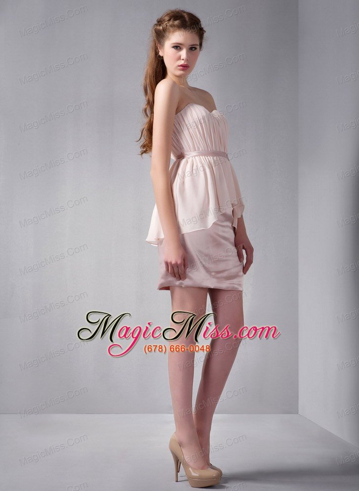 wholesale pink column sweetheart mini-length chiffon and taffeta ruch prom dress