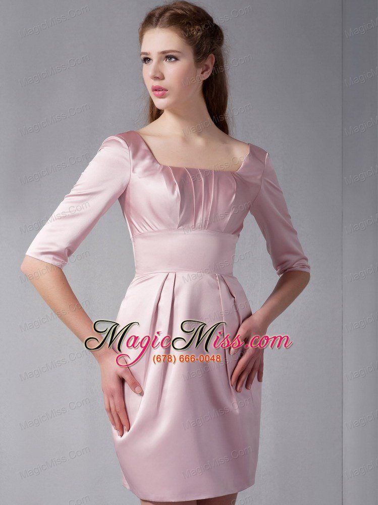 wholesale pink column square mini-length taffeta ruch prom dress