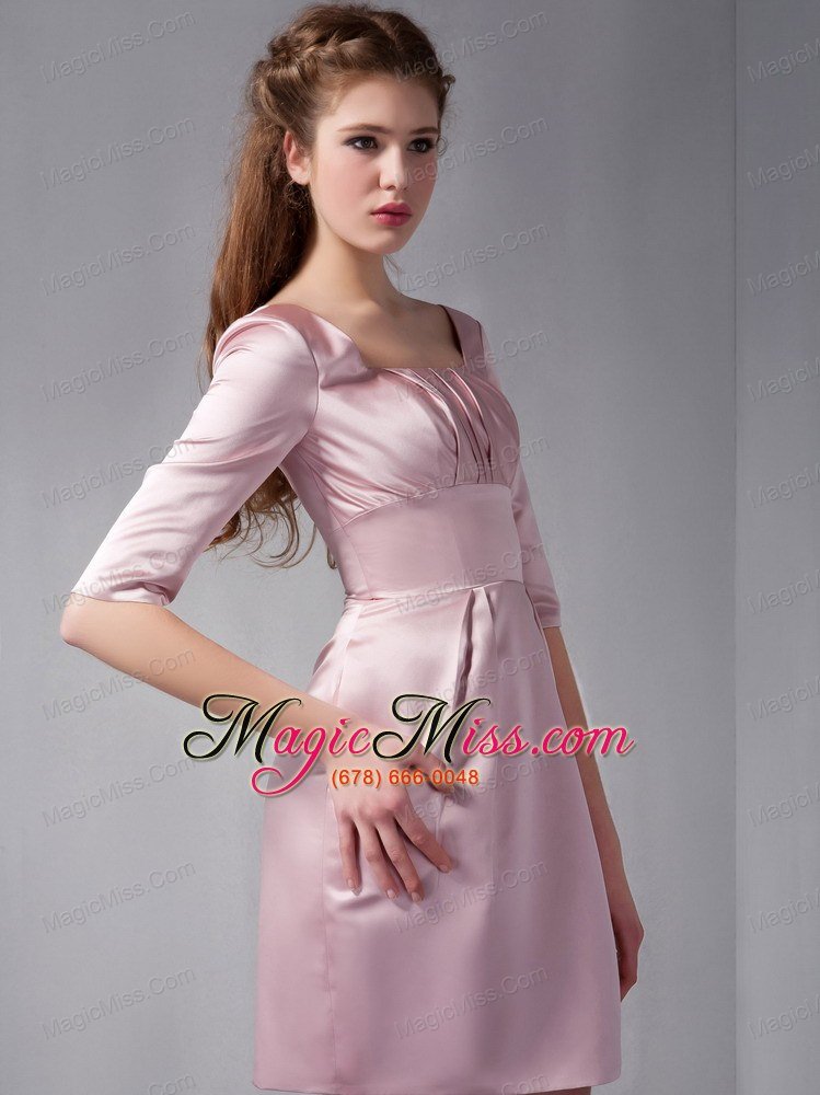 wholesale pink column square mini-length taffeta ruch prom dress