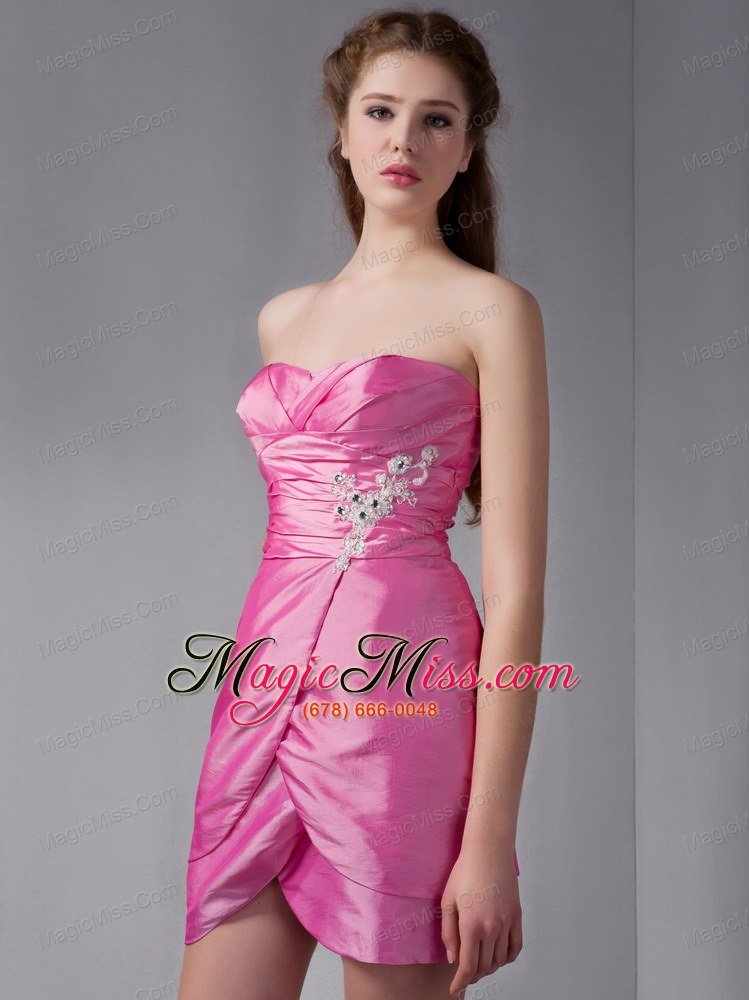 wholesale rose pink column sweetheart mini-length taffeta appliques prom dress