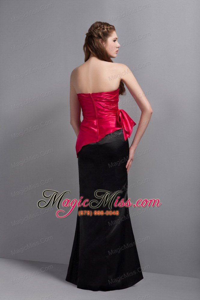 wholesale red and black column strapless ankle-length ruch prom dress