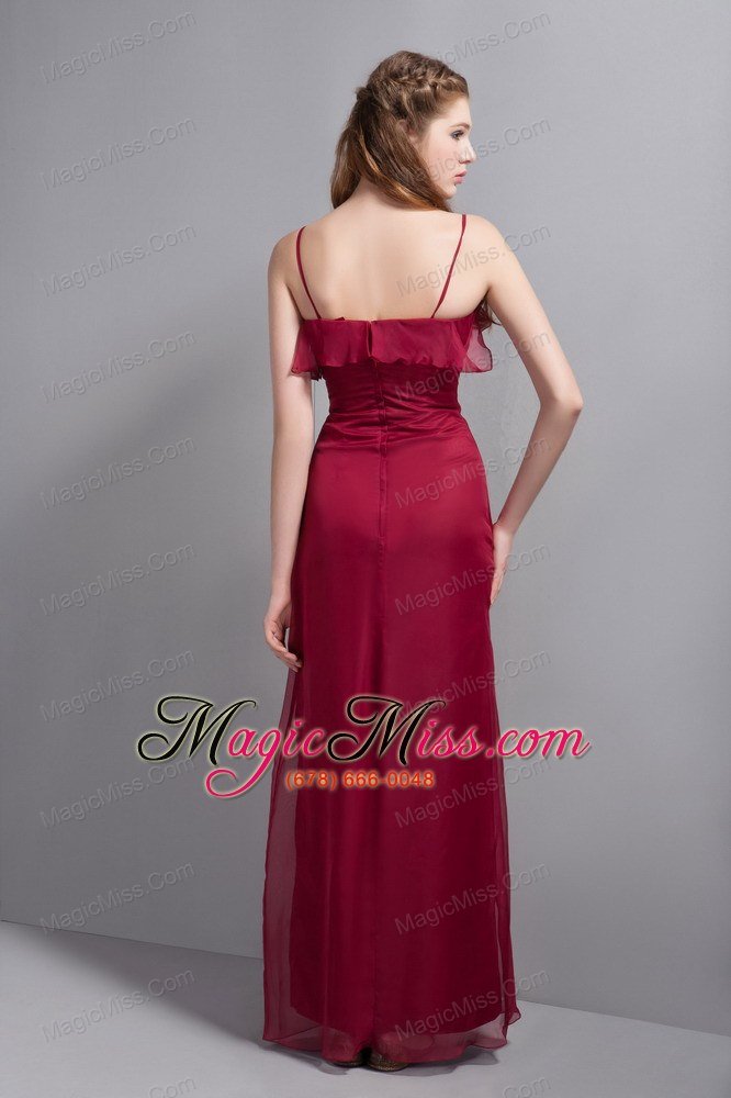 wholesale wine red column straps floor-length chiffon prom dress