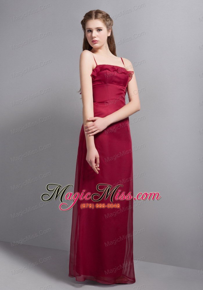 wholesale wine red column straps floor-length chiffon prom dress