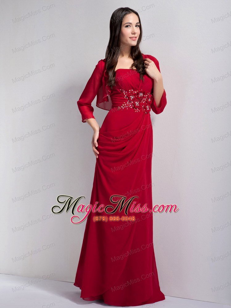 wholesale exquisite wine red empire strapless appliques with beading prom dress floor-legnth chiffon
