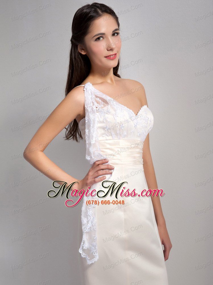 wholesale classical off white mermaid one shoulder bridesmaid dress floor-length satin and lace