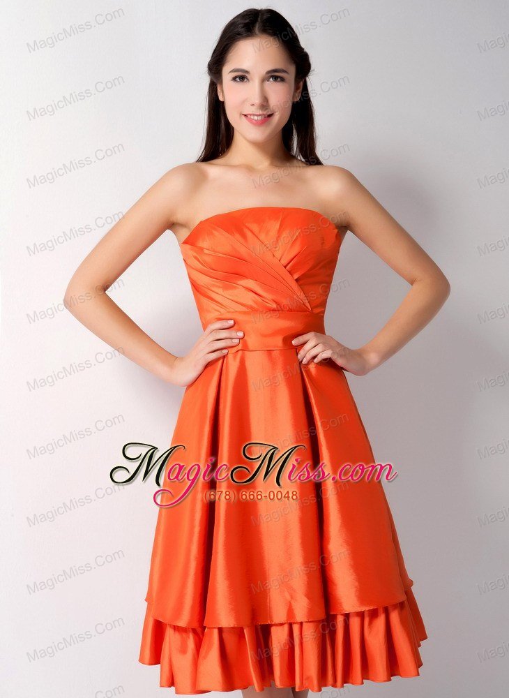 wholesale customize orange red a-line strapless bow bridesmaid dress knee-length taffeta