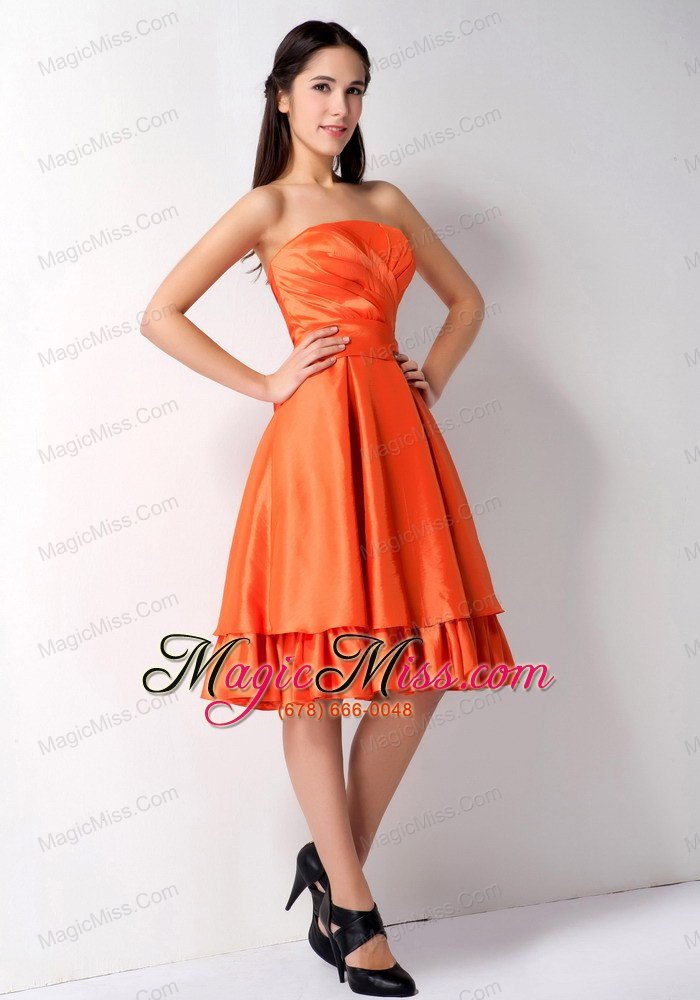 wholesale customize orange red a-line strapless bow bridesmaid dress knee-length taffeta