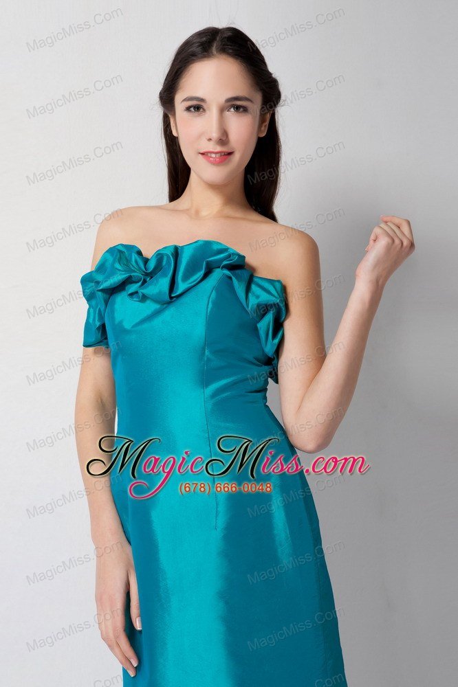 wholesale teal column strapless tea-length taffeta prom dress