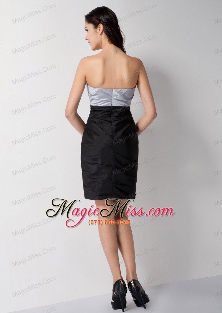 wholesale customize sliver and black column bridesmaid dress strapless mini-length taffeta