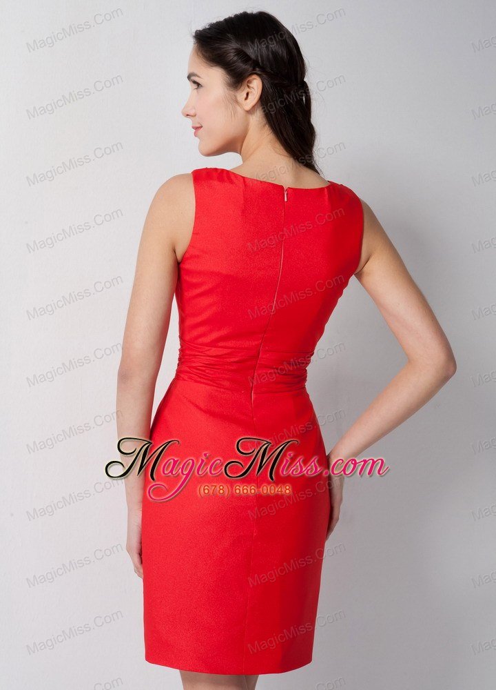 wholesale pretty red column v-neck bridesmaid dress mini-length elastic woven satin