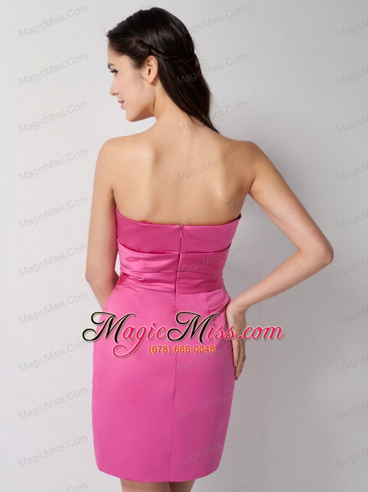 wholesale customize red column strapless hand made flowers bridesmaid dress mini-length elastic woven satin
