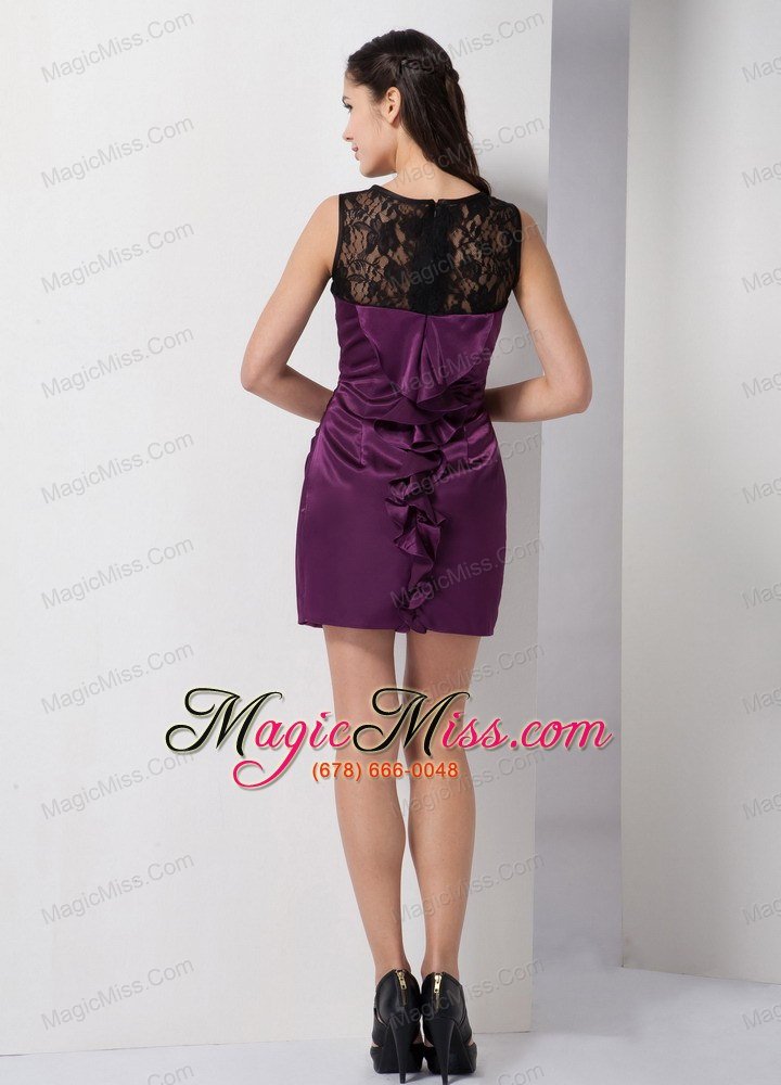 wholesale latest dark purple column bateau bridesmaid dress mini-length taffeta