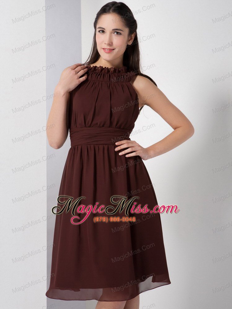 wholesale customize brown a-line strapless bow bridesmaid dress knee-length satin