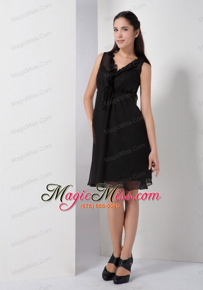 wholesale sweet black a-line v-neck little black dress knee-length chiffon