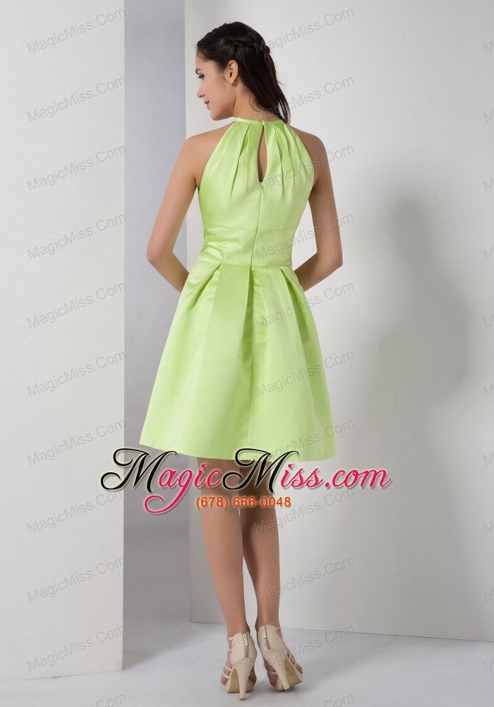 wholesale yellow green a-line high-neck bridesmaid dress elastic woven satin ruch knee-length