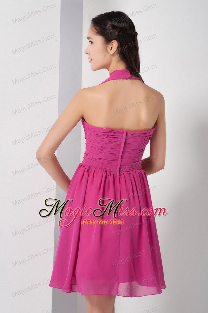 wholesale fushia a-line halter knee-length chiffon ruch prom dress