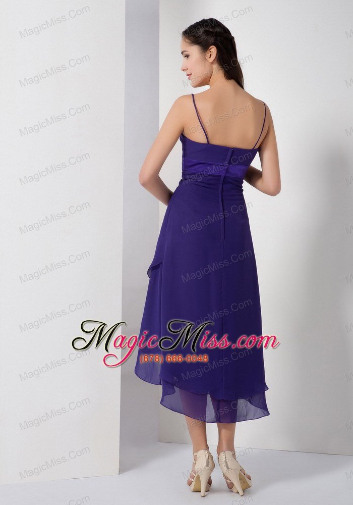wholesale customize purple empire spaghetti straps brideamaid dress high-low chiffon