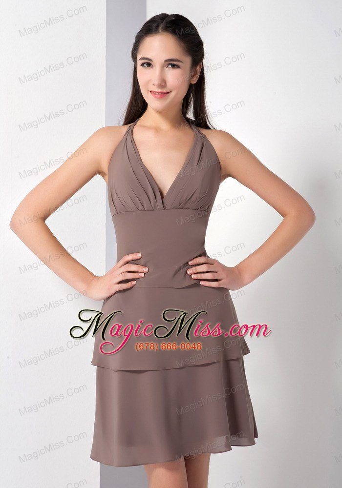 wholesale the brand new style brown a-line halter bridesmaid dress chiffon mini-length