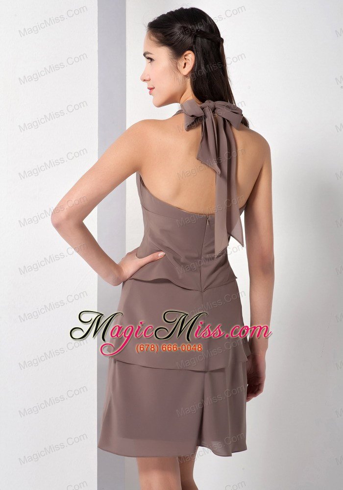 wholesale the brand new style brown a-line halter bridesmaid dress chiffon mini-length