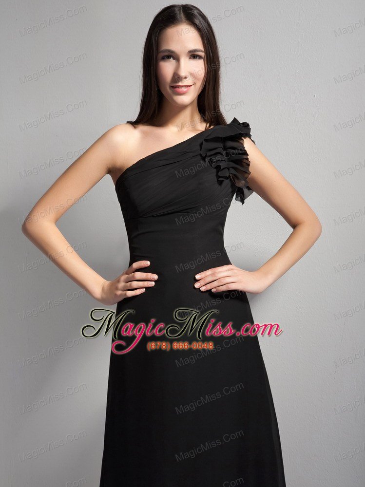 wholesale black a-line one shoulder brush train chiffon prom dress