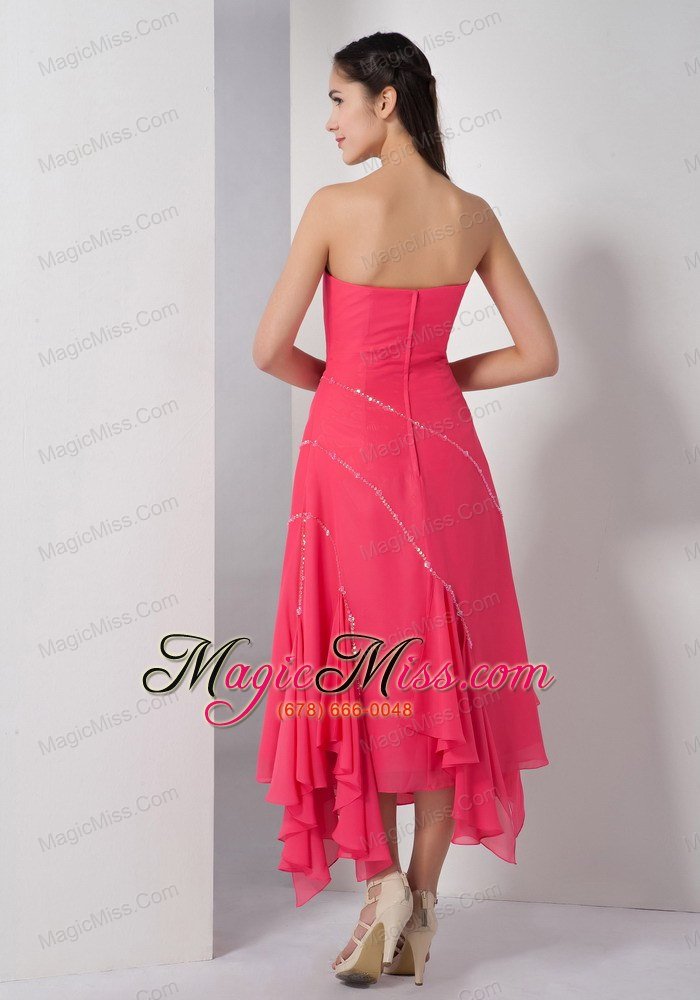 wholesale unique coral red mother of the brides dress empire strapless sequins asymmetrical chiffon