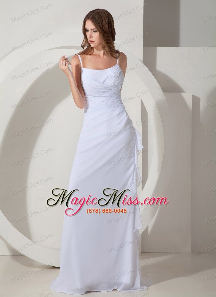 wholesale low cost empire straps wedding dress brush / sweep chiffon ruched