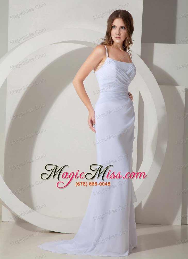 wholesale low cost empire straps wedding dress brush / sweep chiffon ruched