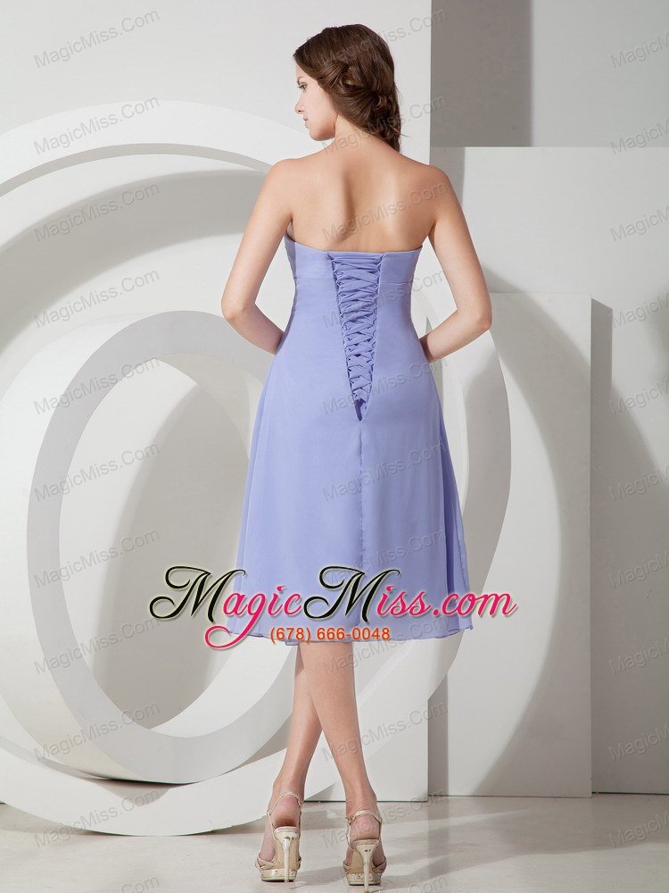 wholesale elegant lilac empire strapless bridesmaid dress chiffon beading tea-length