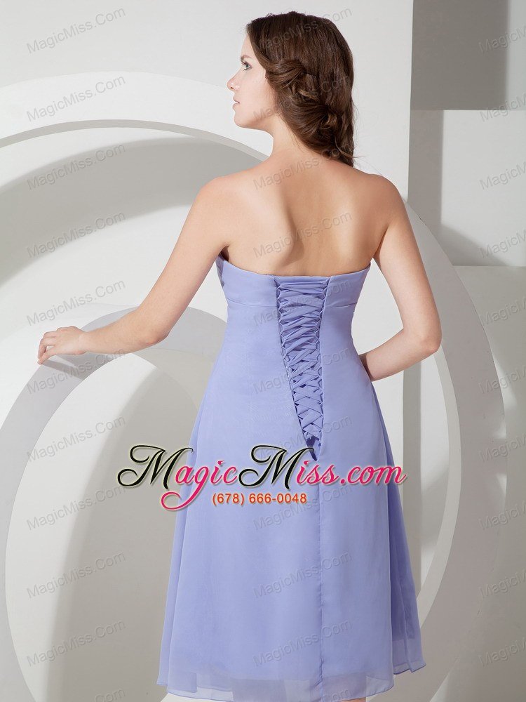 wholesale elegant lilac empire strapless bridesmaid dress chiffon beading tea-length