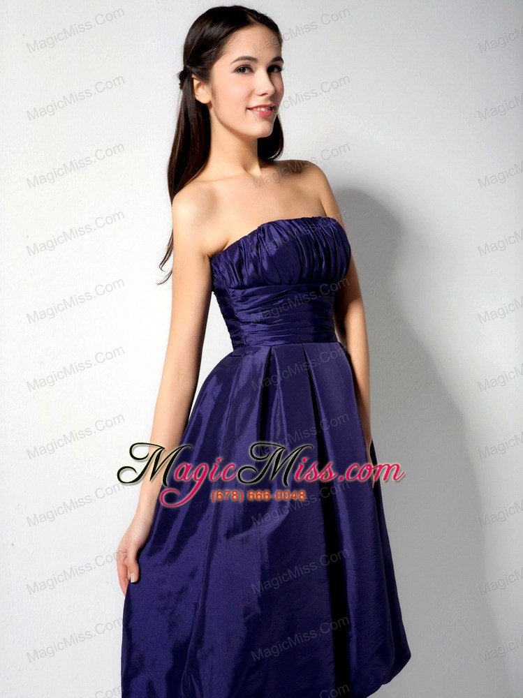wholesale purple a-line / princess strapless knee-length taffeta ruch bridesmaid dress