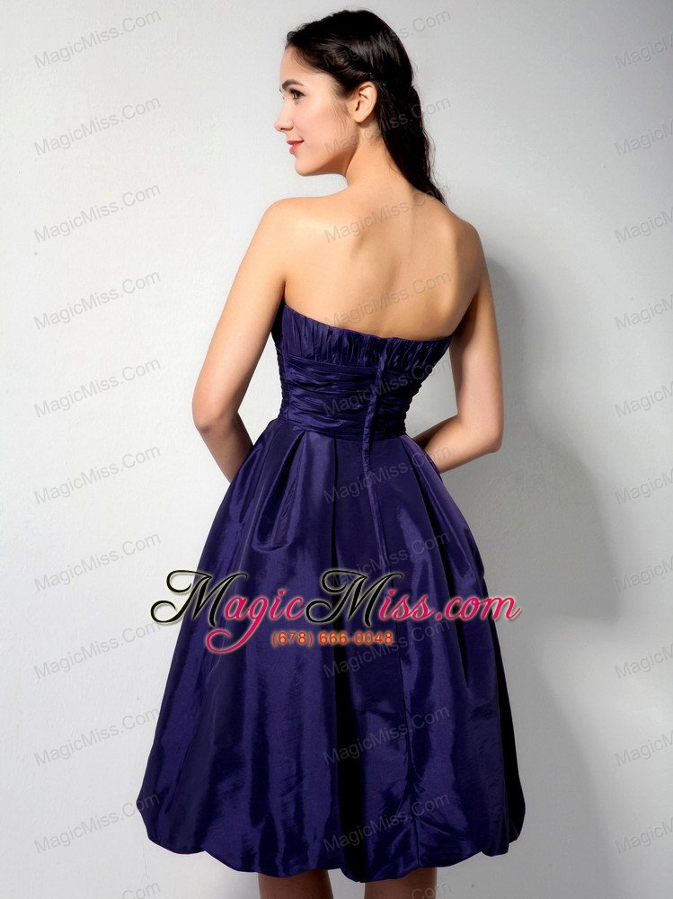 wholesale purple a-line / princess strapless knee-length taffeta ruch bridesmaid dress