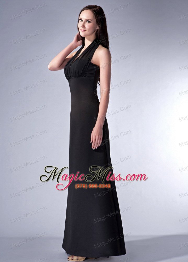 wholesale simple black cloumn halter bridesmaid dress satin ruch ankle-length