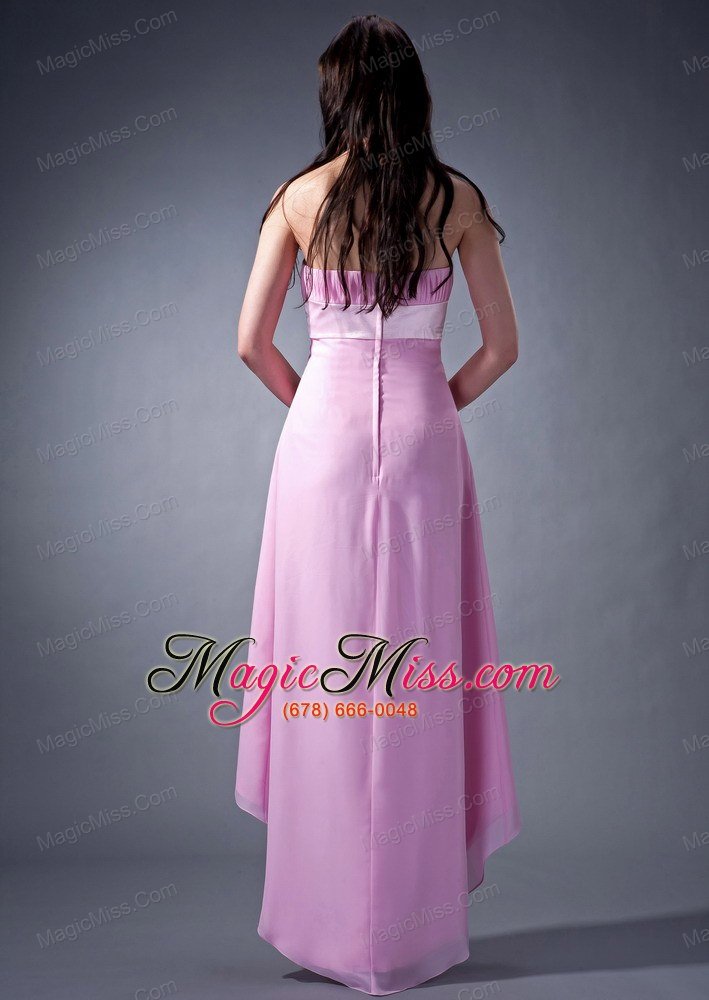wholesale lavender cloumn strapless high-low chiffon ruch bridesmaid dress