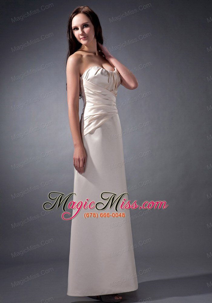 wholesale off white cloumn strapless ankle-length satin ruch bridesmaid dress
