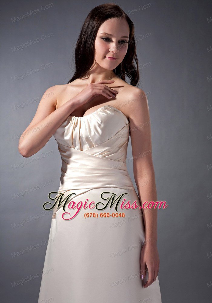 wholesale off white cloumn strapless ankle-length satin ruch bridesmaid dress