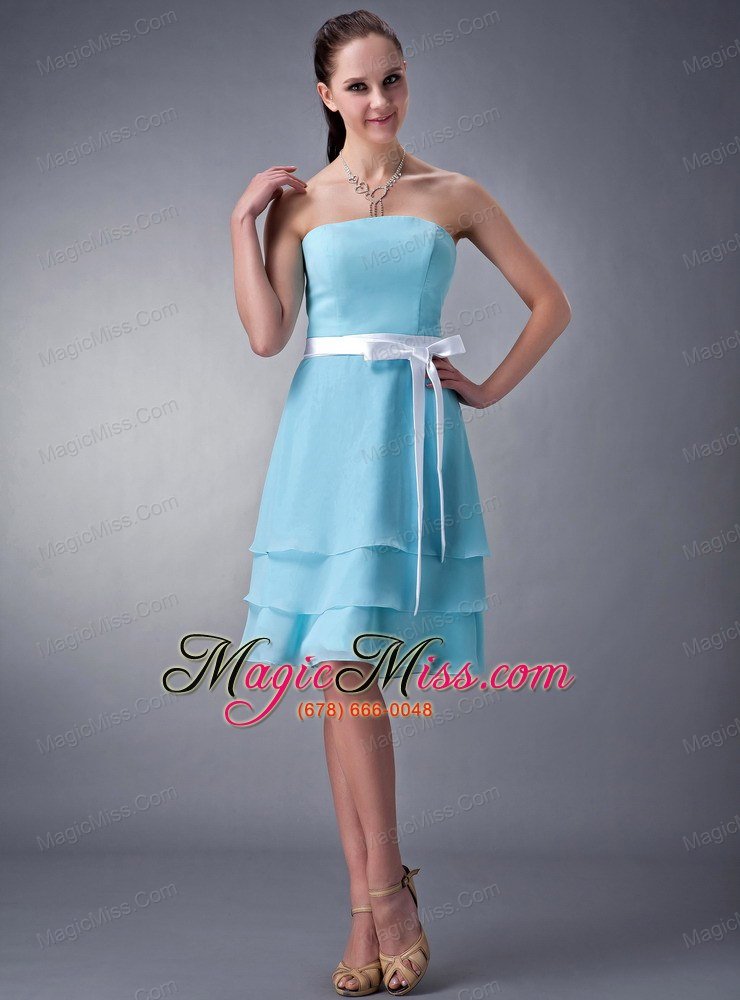 wholesale impression aqua blue empire strapless bridesmaid dress chiffon sash knee-length