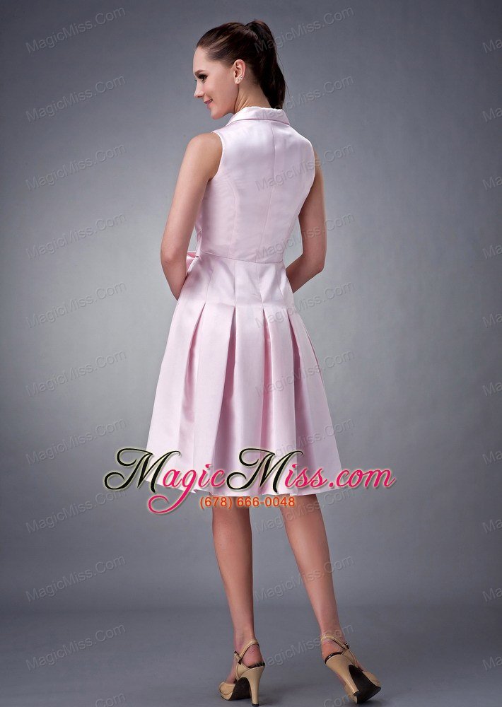 wholesale baby pink a-line / princess v-neck knee-length satin ruch and bow