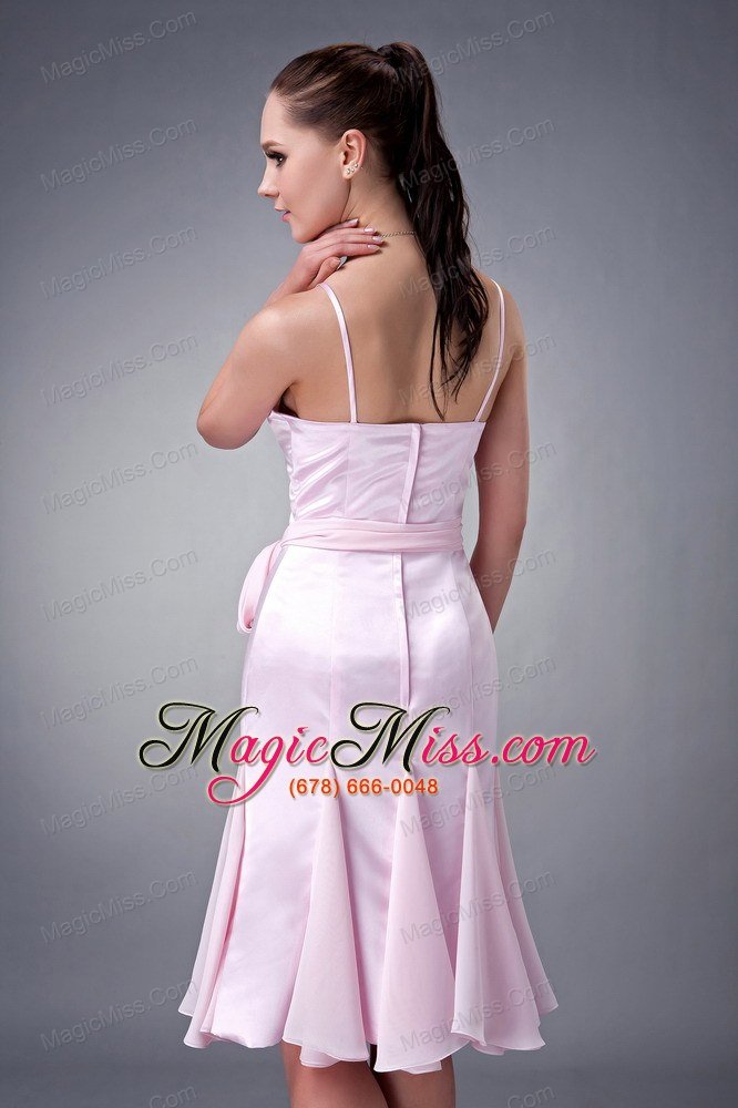 wholesale baby pink column / sheath v-neck knee-length chiffon sash bridesmaid dress