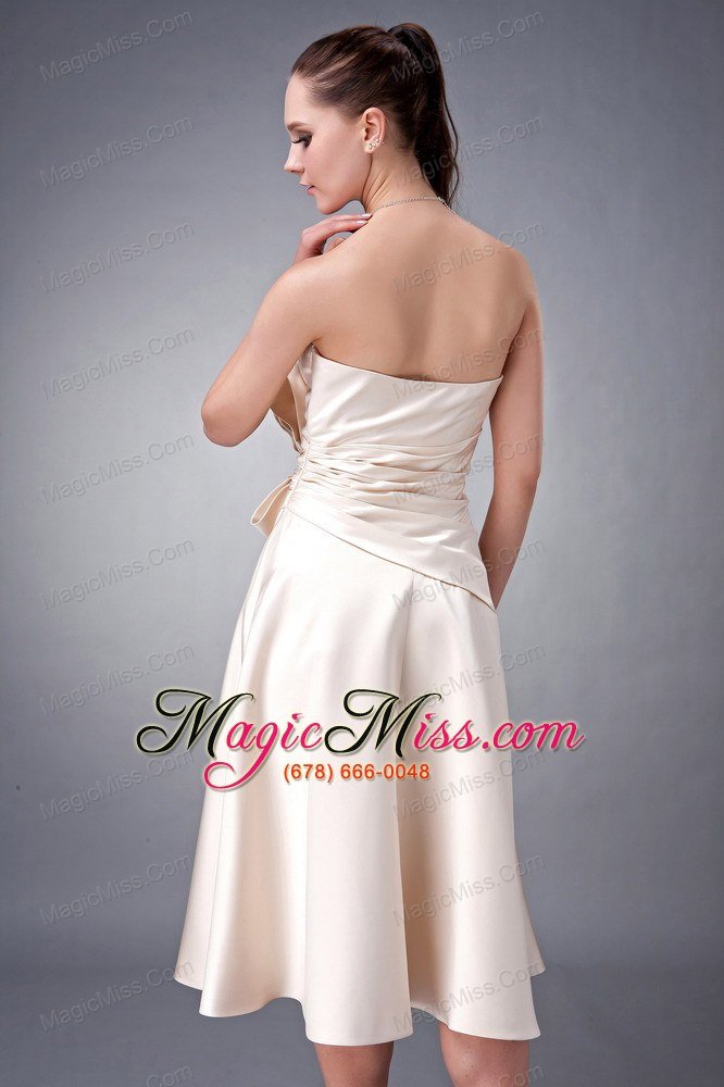 wholesale champagne a-line / princess strapless tea-length satin sash bridesmaid dress